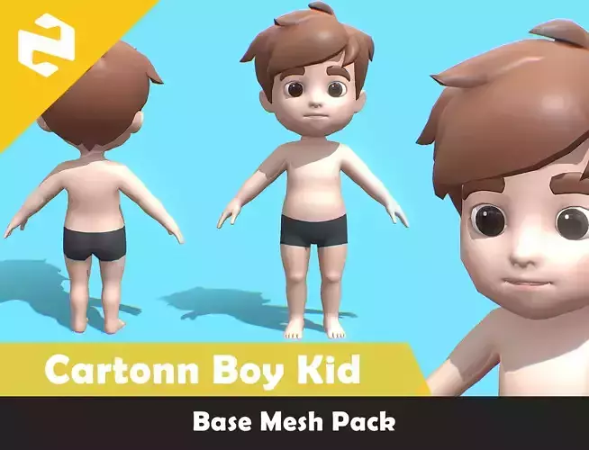 Base Mesh Pack - Cartoon Boy Kid 
