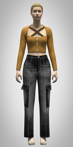 womens cargo pant and cut out tshirt rigged model Low-poly 3D model