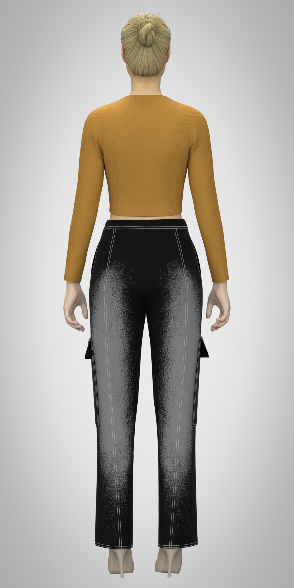 womens cargo pant and cut out tshirt rigged model Low-poly 3D model_1