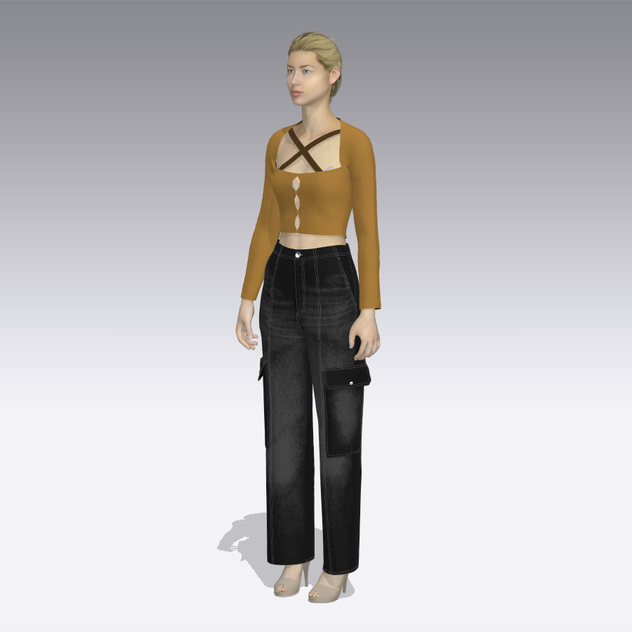 womens cargo pant and cut out tshirt rigged model Low-poly 3D model_9