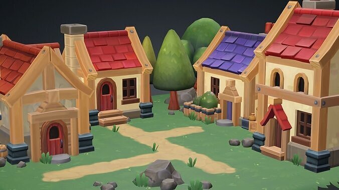 Cartoon Village Area 02 House 3D Model Low-poly 3D model