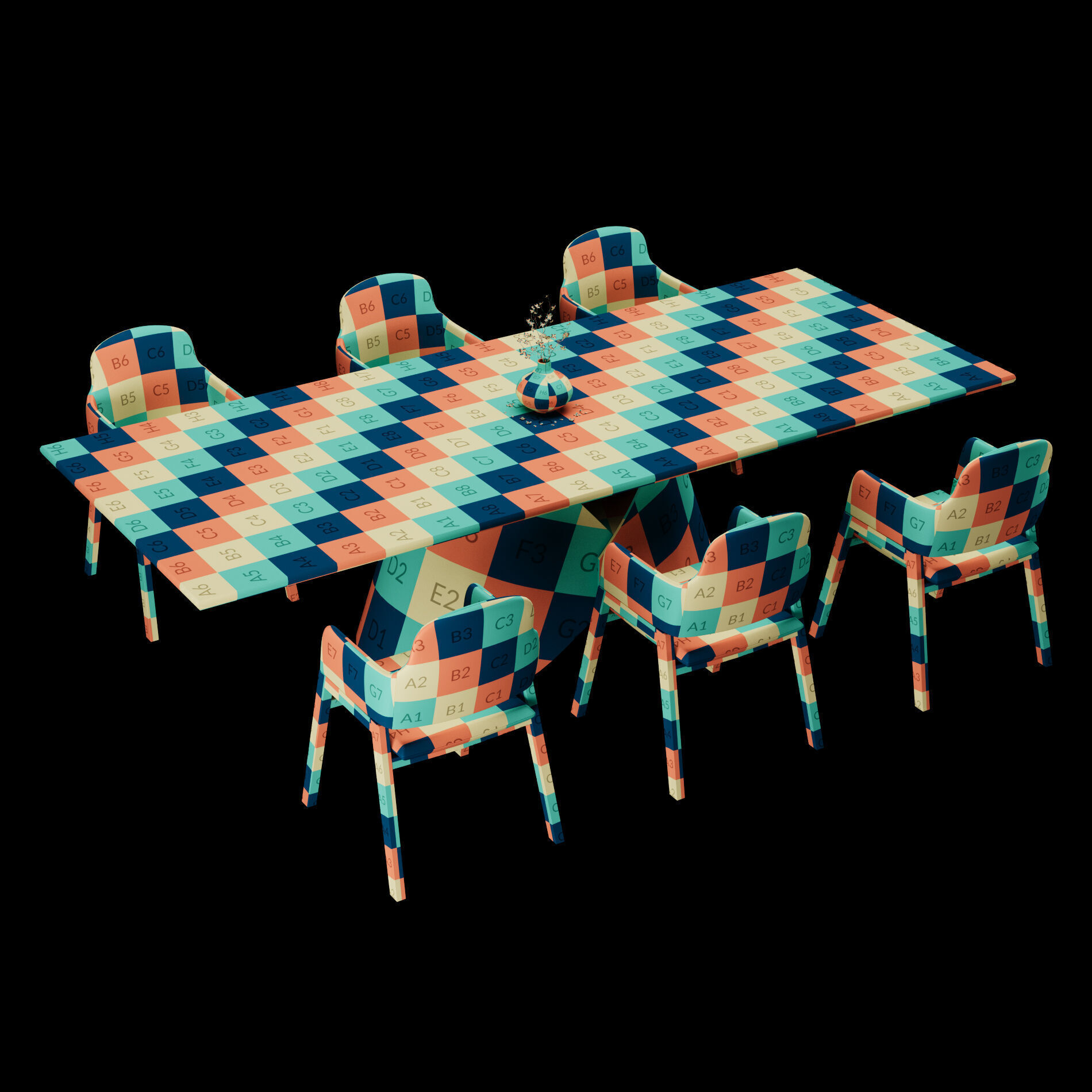 Modern dining table whith chair2 3D model_1