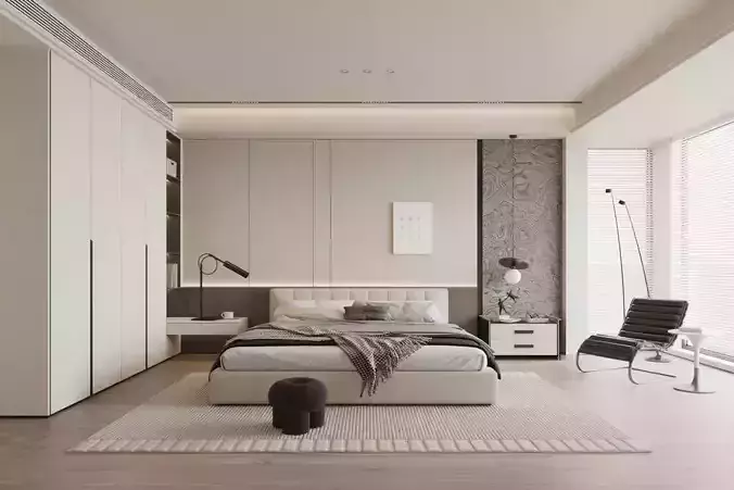 Modern Minimalist Bedroom 3D Scene