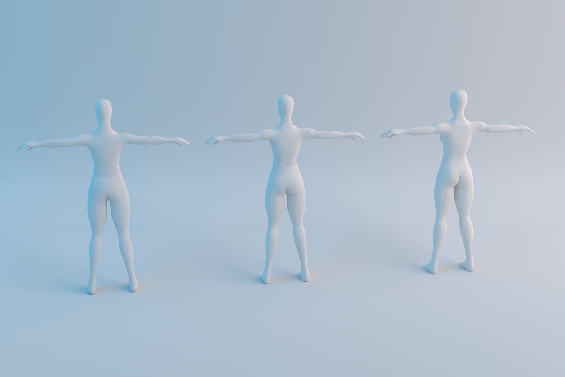 Realistic Female Base Mesh in T-Pose Low-poly 3D model_1
