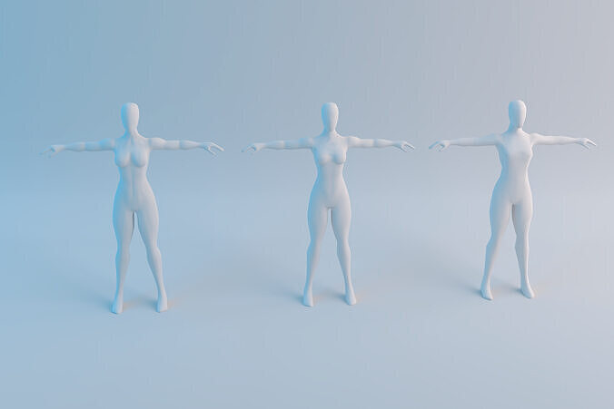 Realistic Female Base Mesh in T-Pose Low-poly 3D model
