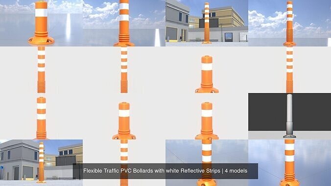 Flexible Traffic PVC Bollards with white Reflective Strips 3D Model Collection
