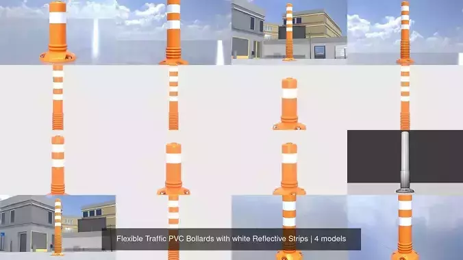 Flexible Traffic PVC Bollards with white Reflective Strips 3D Model Collection