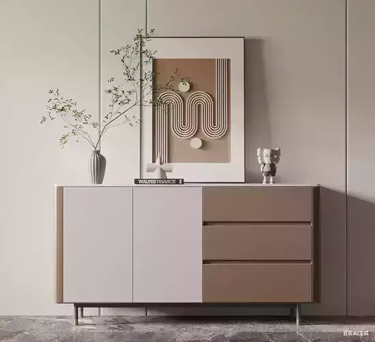 Modern Minimalist Sideboard Decoration 3D Scene
