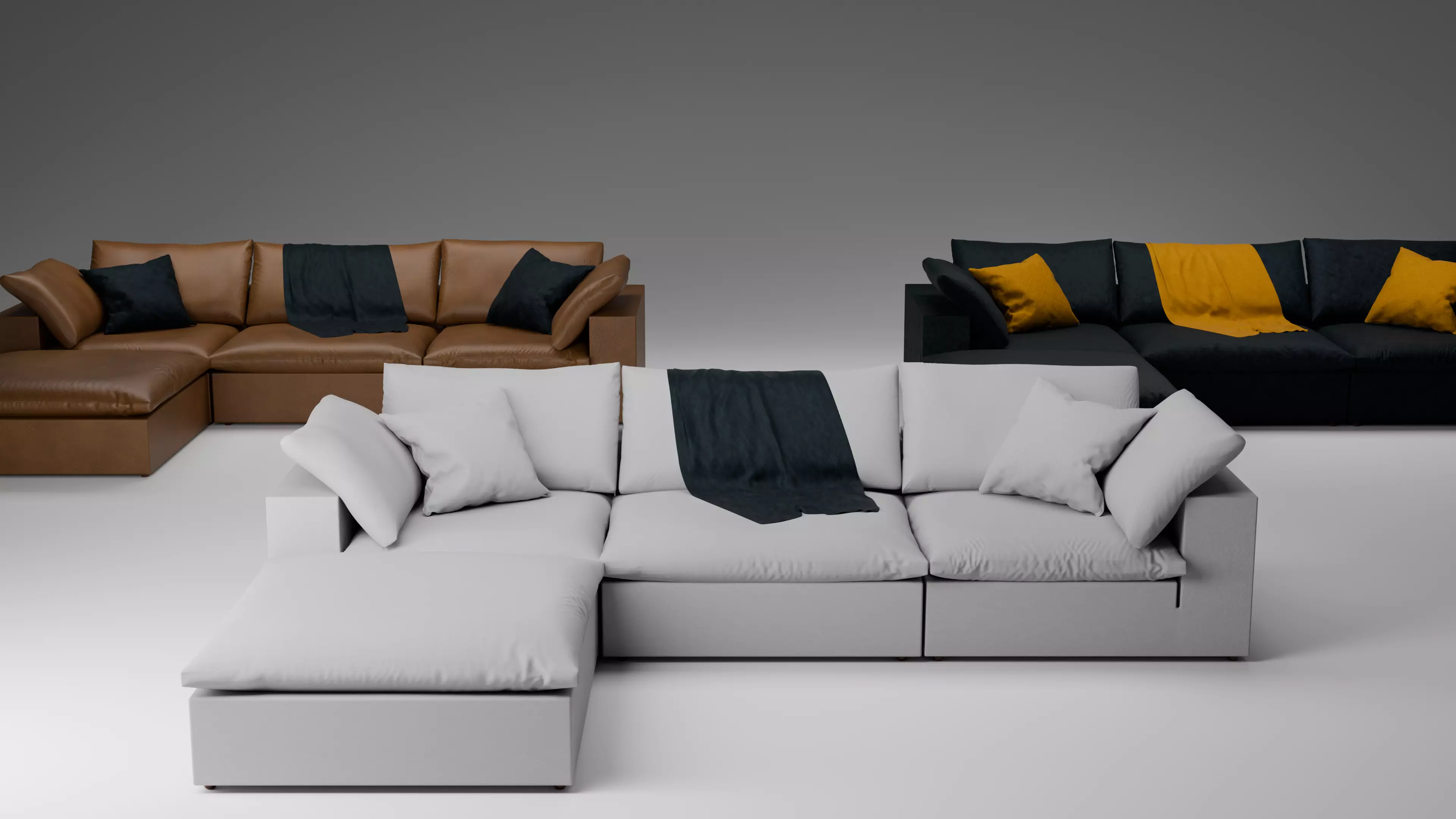 Cloud Modular Sofa 3D Model Ultra-Comfort 3-Piece plus Ottoman 3D model_0
