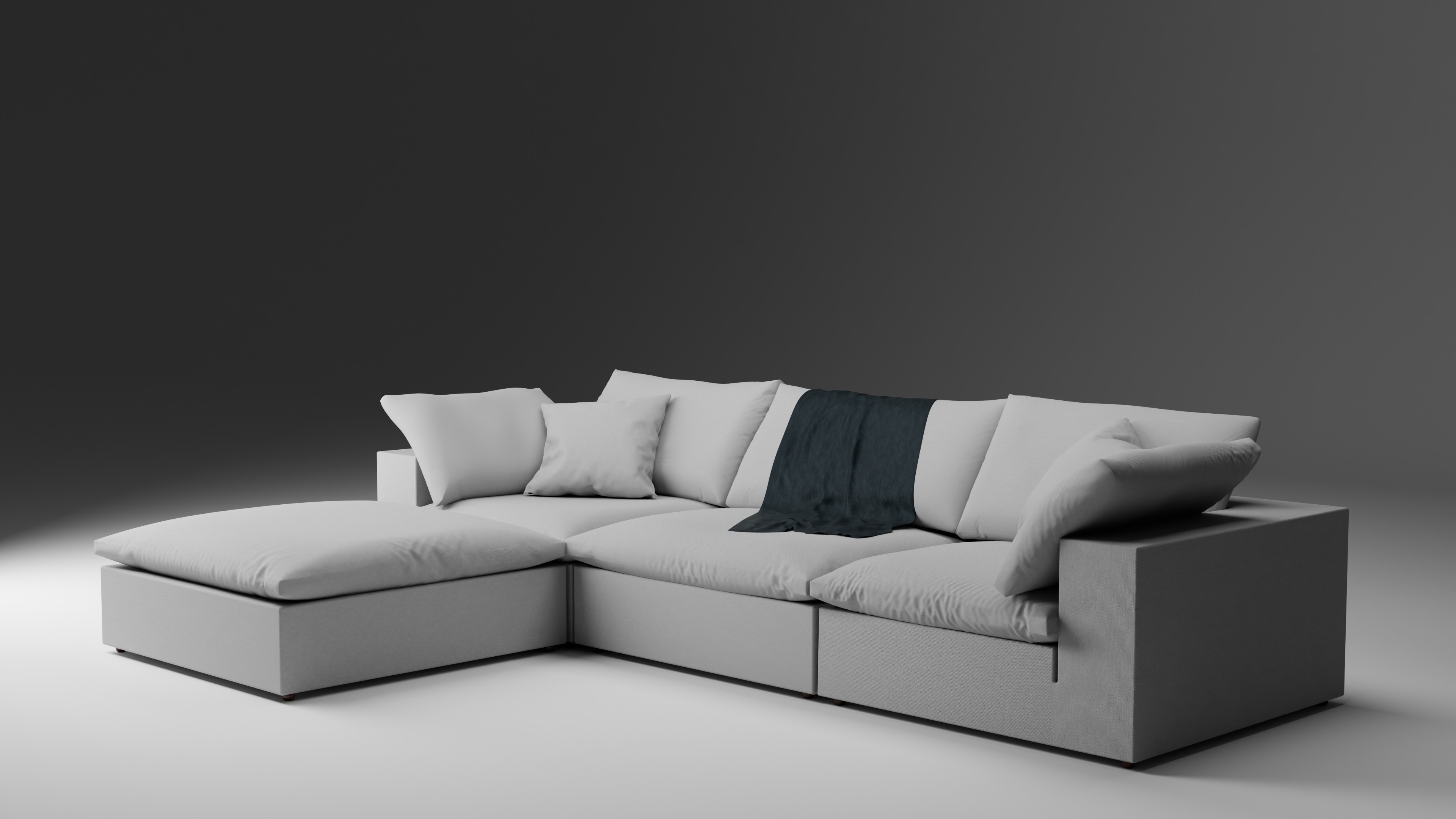 Cloud Modular Sofa 3D Model Ultra-Comfort 3-Piece plus Ottoman 3D model_4