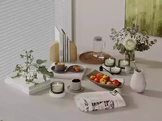 Minimalist Home Desk Decoration 3D Scene
