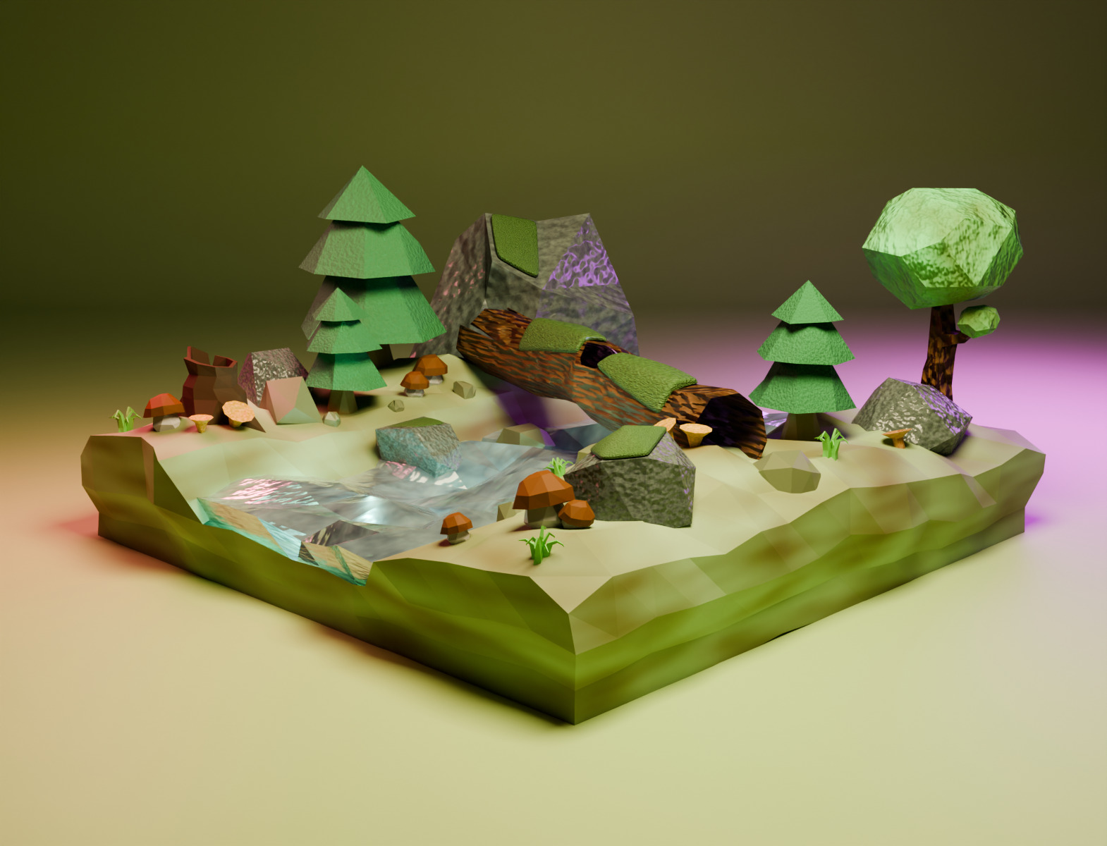 Stylized Forest Asset Pack Low Poly PBR Blender Low-poly 3D model_2