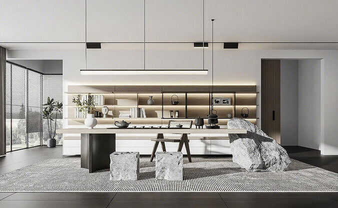 Modern Minimalist Tea Room  Study 3D Scene 3D model