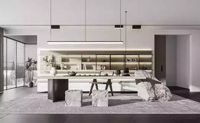 Modern Minimalist Tea Room  Study 3D Scene