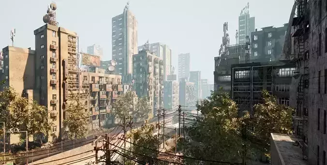 Abandoned Post Apocalyptic City Pack Low-poly 3D model