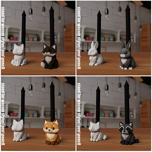 Cute Animal Pen Stylus Holders  3D print model