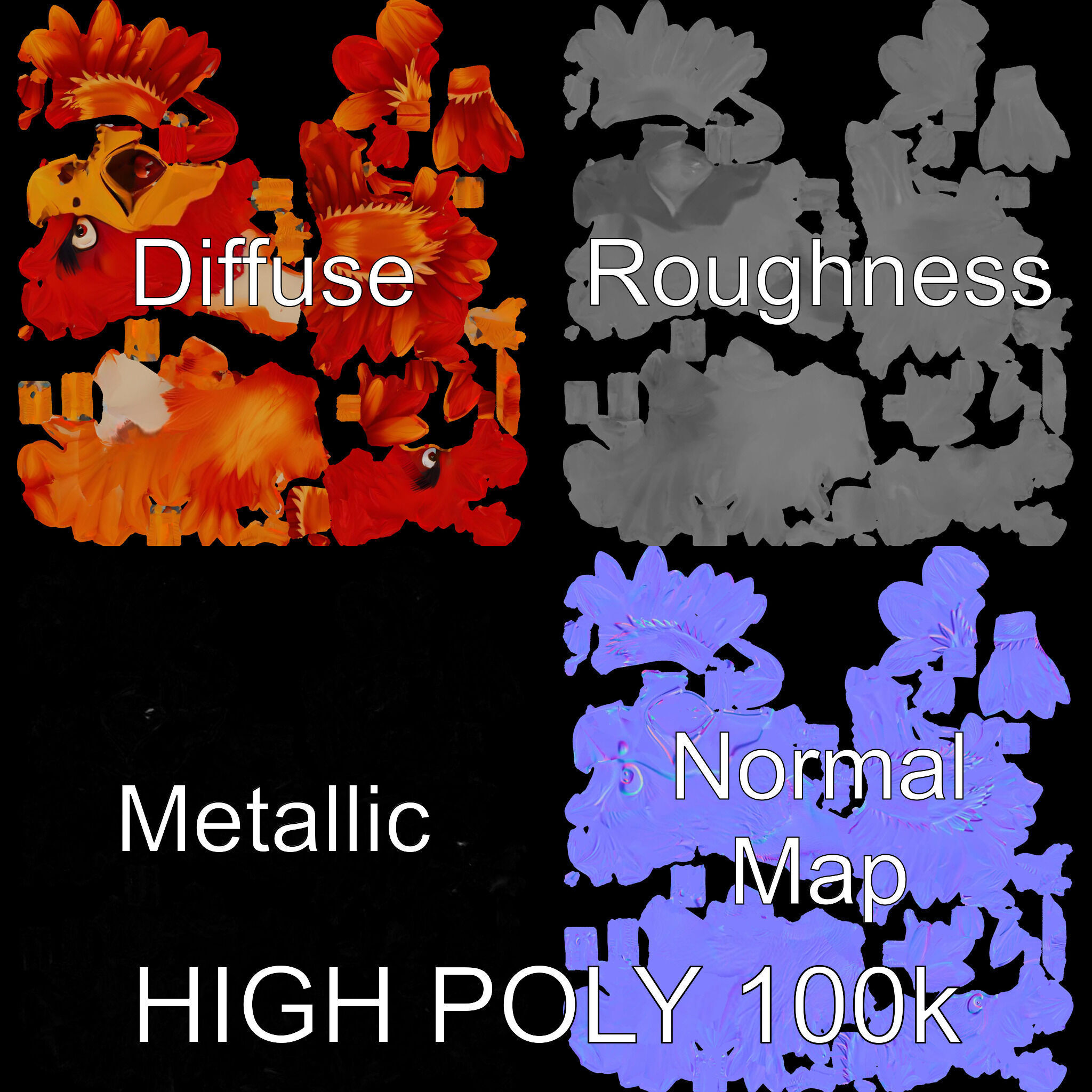 Vibrant Phoenix Bird Model Pack for Animation and Games Low-poly 3D model_4