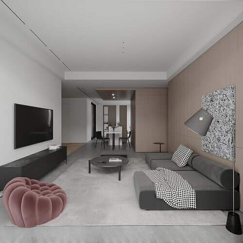 Modern minimalist living room 3D model 6