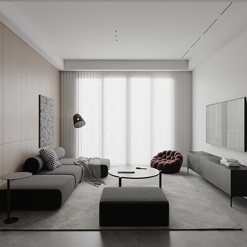Modern minimalist living room 3D model 2