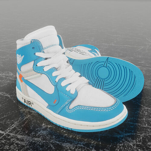 AIR JORDAN 1 OFF WHITE UNC 3D SHOES Low-poly 3D model
