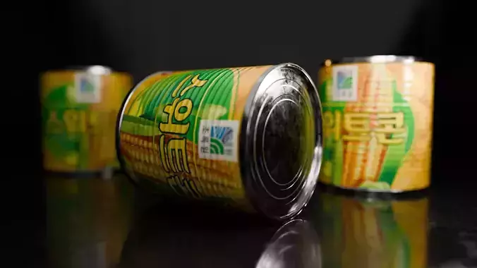 Korean Corn Can Low Poly 3D Model Clean and Rusty Versions 