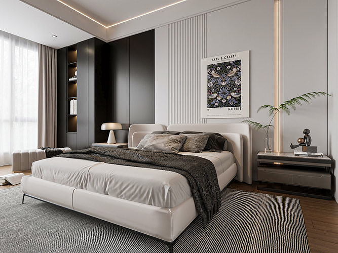 Modern Black and White Minimalist Bedroom Interior 330 3D model