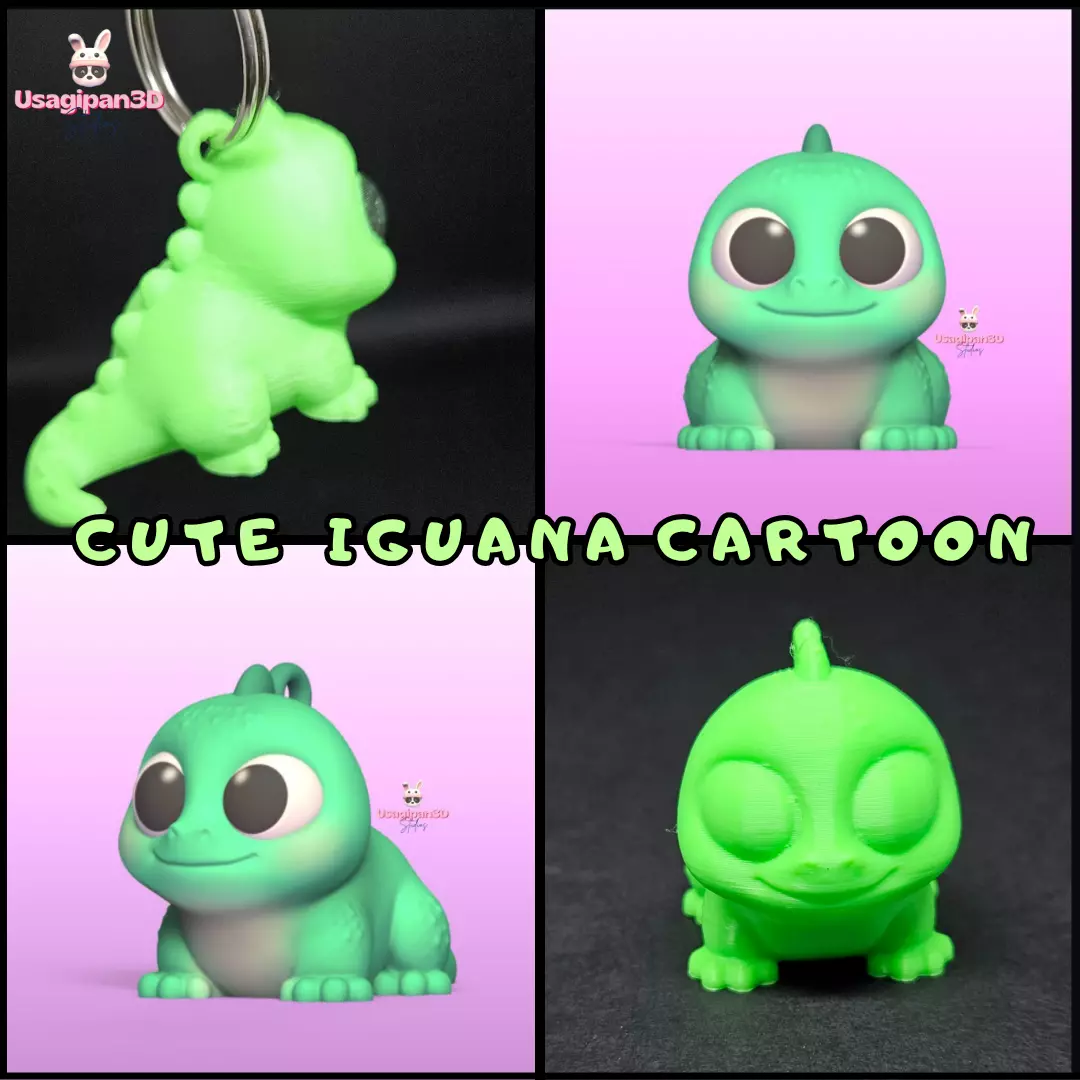 Cute Iguana Cartoon and Keychain Version 3D print model_0