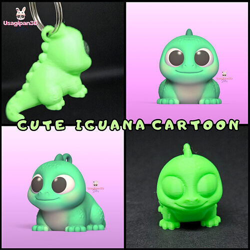 Cute Iguana Cartoon and Keychain Version 3D print model