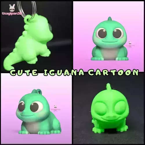Cute Iguana Cartoon and Keychain Version
