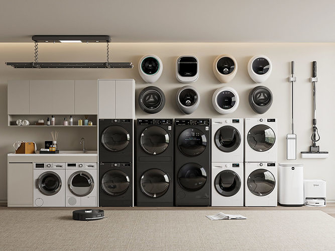 Modern Laundry Room with Smart Washers 321 3D model