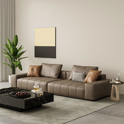 Modern Living Room with Brown Leather Sofa 302 3D model