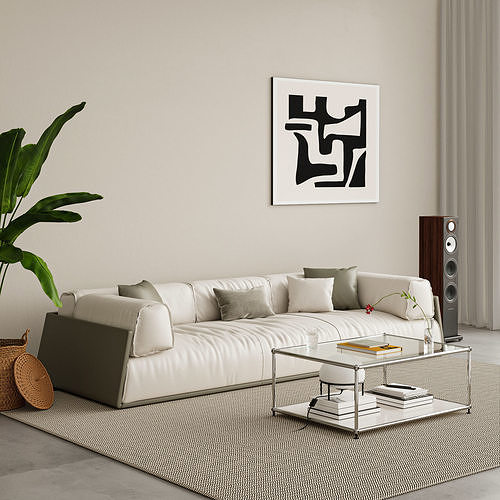 Minimalist Cream Living Room with Low Sofa 300 3D model
