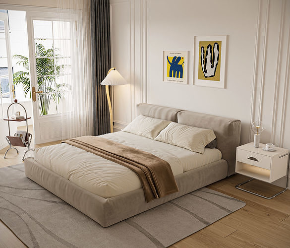 Modern Cozy Bedroom with Cream Bedding 298 3D model