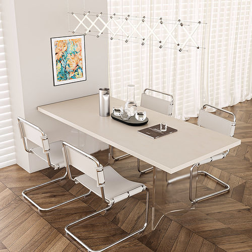 Modern Minimalist Dining Area with White Table 289 3D model
