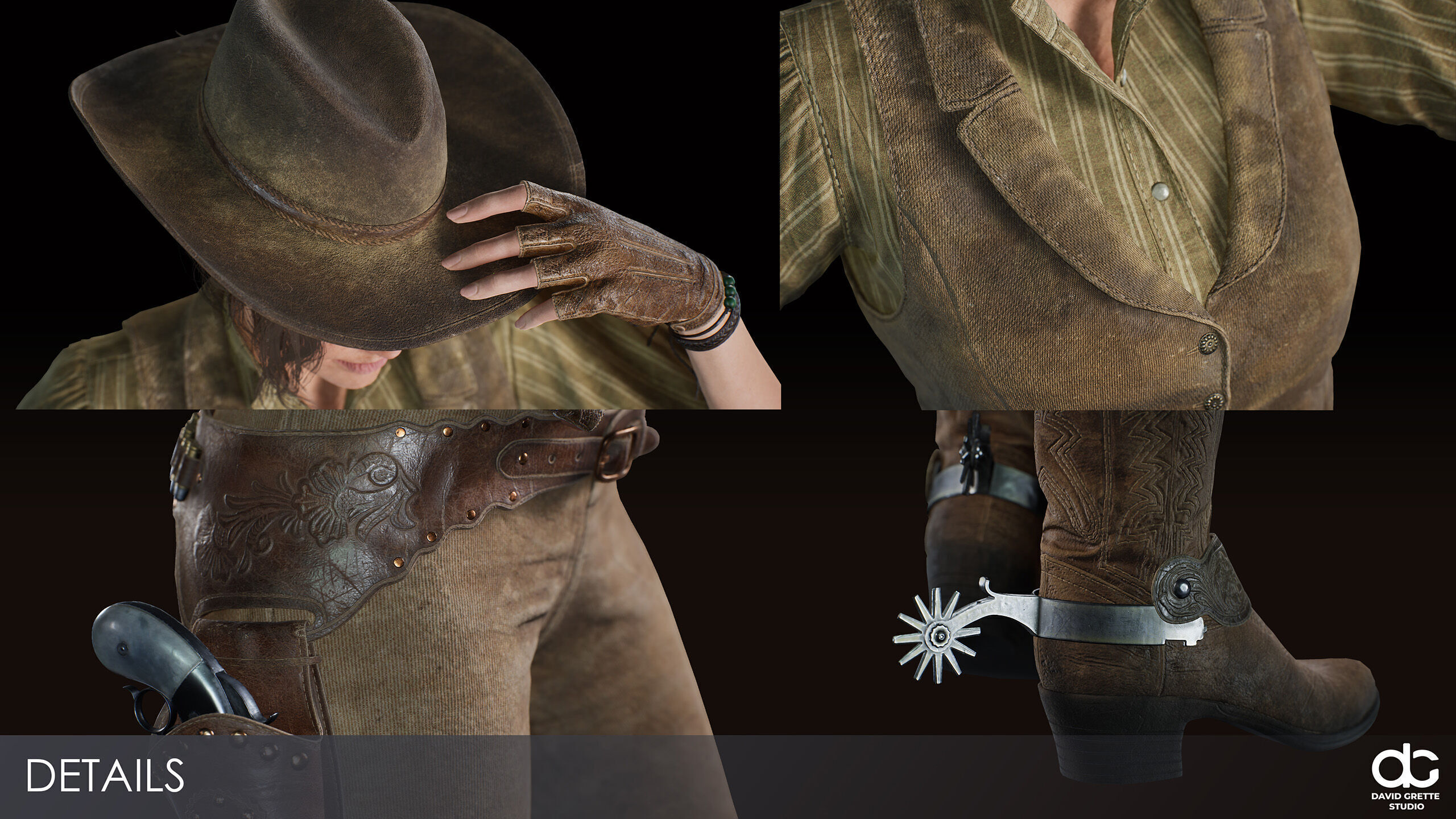 Western Character Mary - Survival Shooter Cowboy Cowgirl Woman Low-poly 3D model_9