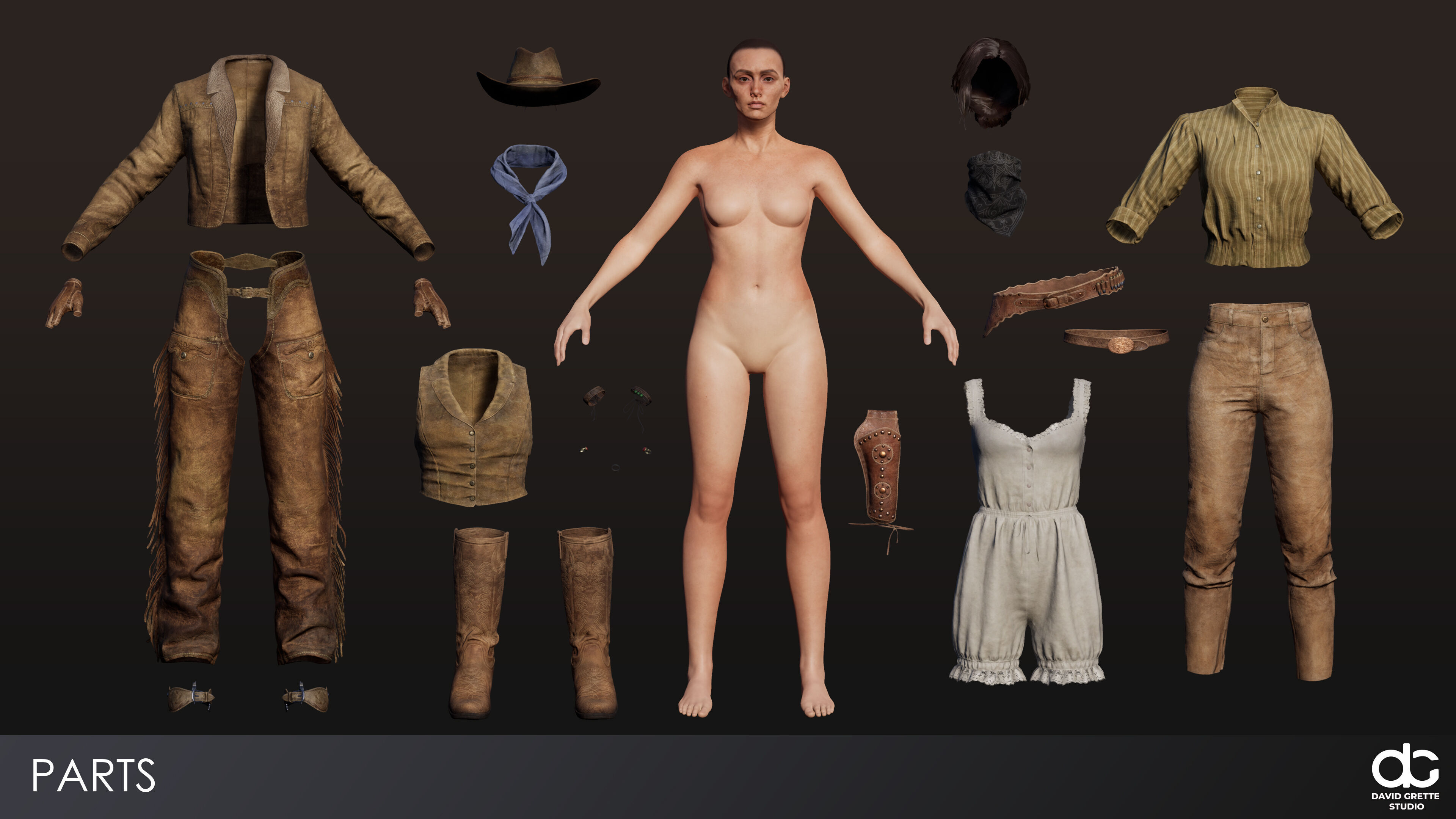 Western Character Mary - Survival Shooter Cowboy Cowgirl Woman Low-poly 3D model_13