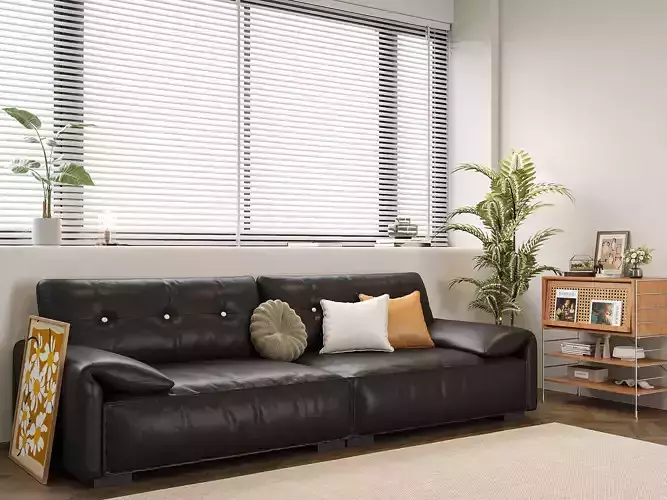 Modern Black Leather Sofa with Retro Sideboard 282 3D model