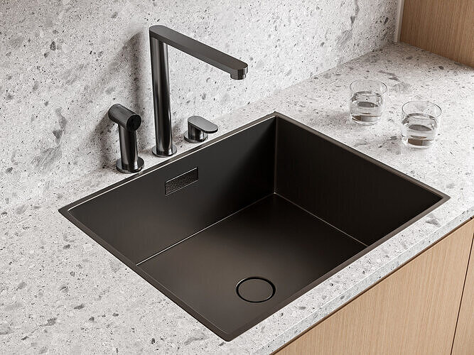 Modern Black Kitchen Sink with Faucet and Stone Countertop 281 3D model