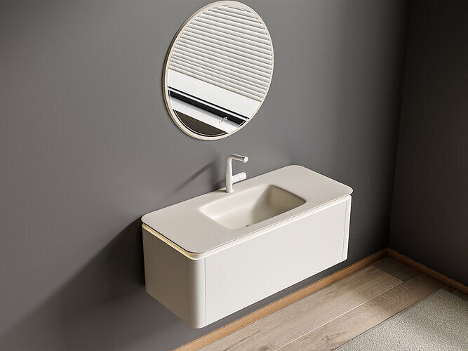 Minimalist Floating Bathroom Vanity with Round Mirror 280 3D model