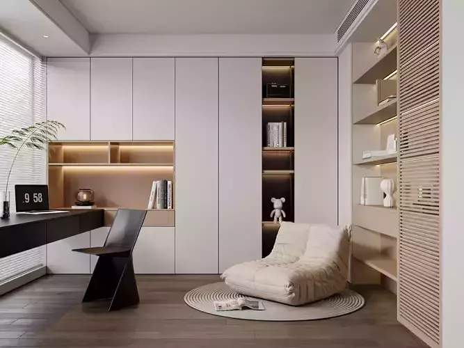 Modern Minimalist Home Office with Lounge Chair 275 3D model