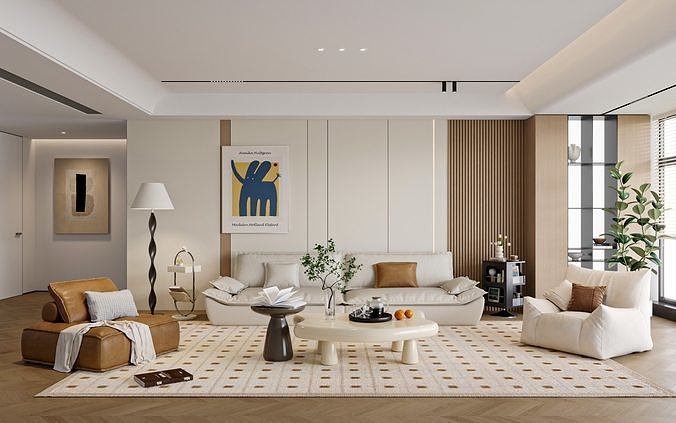 Modern Cream Living Room 253 3D model