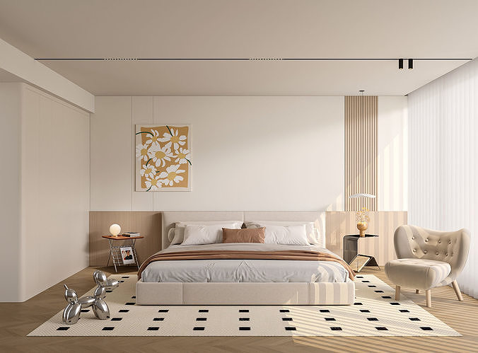 Modern Cream Bedroom 250 3D model