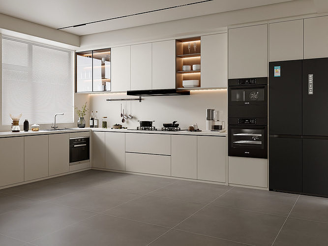 Modern Minimalist L-Shaped Kitchen 213 3D model