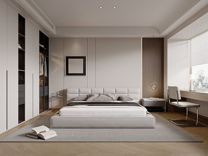 Modern Minimalist Bedroom with Workspace 197 3D model