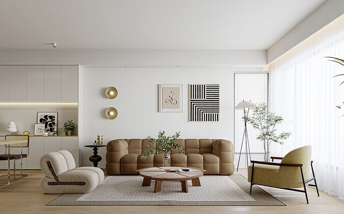 Natural Cream Japandi Living Room 189 3D model