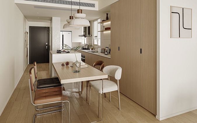 Modern Cream Kitchen and Dining Area 187 3D model