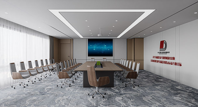 Modern Corporate Conference Room with Boardroom Table 180 3D model