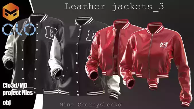 Leather jackets 3 - Marvelous Designer project and OBJ