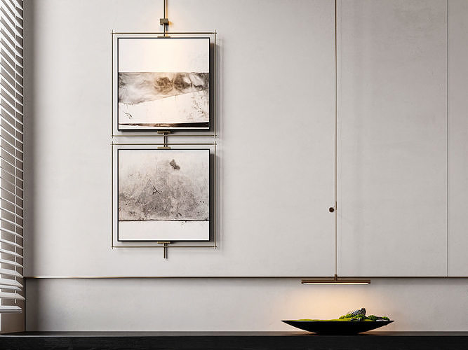 Modern Decorative Wall with Art Frames and Accent Lighting 176 3D model