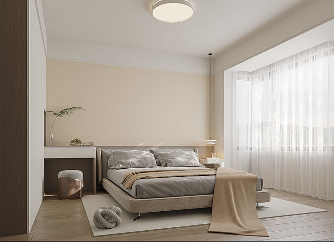 Modern Cream Bedroom with Soft Textiles 175 3D model